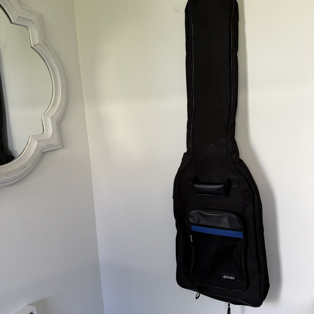 Excel Guitar Case Soft Sided  Black With Pockets Zipper‎ 48" Length Backpack